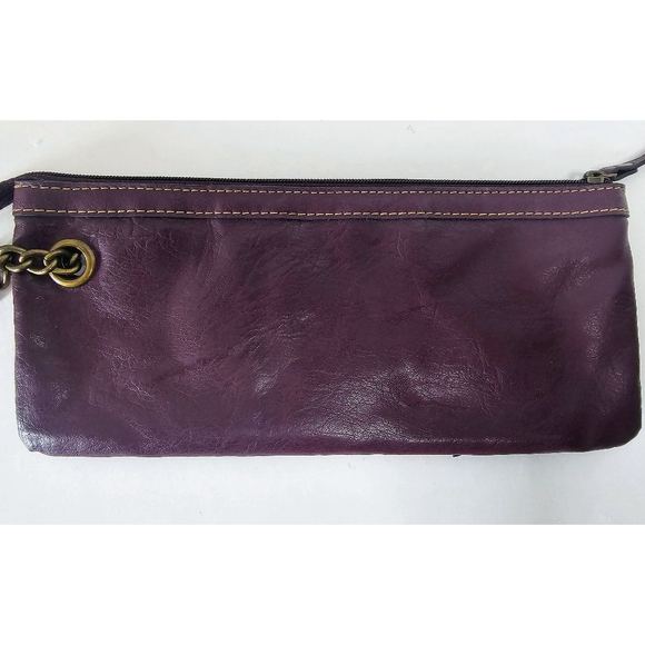 VTG Axcess Liz Claiborne Purple Leather Wtistlet Clutch Purse 3 Zipper Chain - Picture 4 of 7